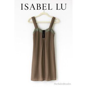 Isabel Lu Silk Lace Trim Tunic Top Womens L Brown Green Sleeveless NWT